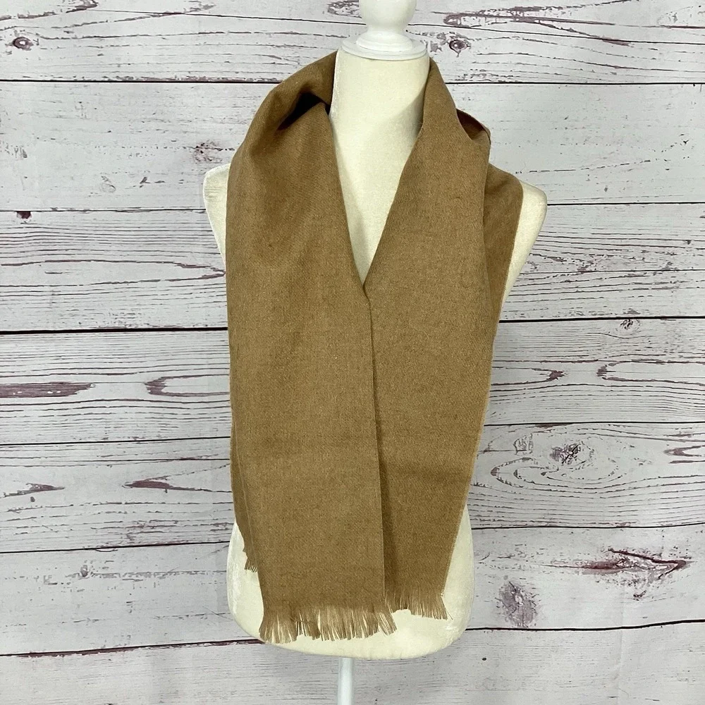 Pierre Cardin 100%‎ Camel Hair Brown Scarf Fringe Classic Soft Wrap